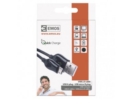 EMOS Rychlonabíjecí a datový kabel USB-A 2.0 / micro USB-B 2.0, Quick Charge, 1 m, černý SM7004B