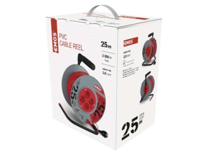 EMOS PVC prodlužovací kabel na bubnu – 4 zásuvky, 25m, 1mm2 P194252