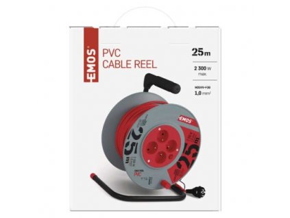 EMOS Prodlužovací kabel na bubnu 25 m / 4 zásuvky / červený / PVC / 230 V / 1 mm2 P194252