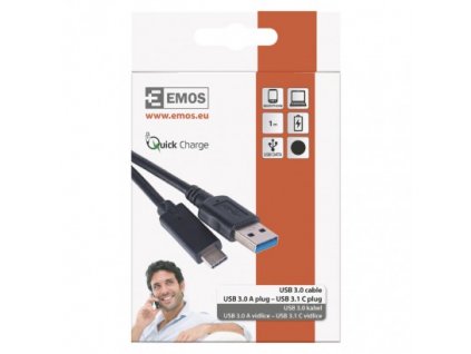EMOS Rychlonabíjecí a datový kabel USB-A 3.0 / USB-C 3.1, Quick Charge, 1 m, černý SM7021BL