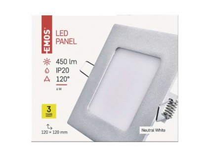 EMOS Lighting LED vestavné svítidlo PROFI, čtvercové, stříbrné, 6W neutrální bílá ZD2222