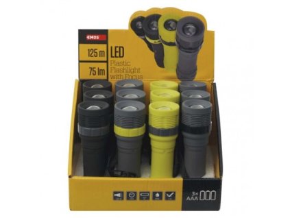 EMOS LED ruční svítilna P4703, 75 lm, 3× AAA, fokus, 12 ks, display box P4703