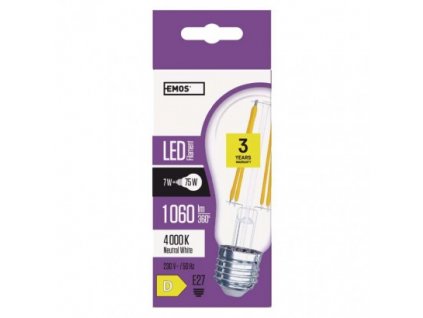 EMOS Lighting LED žárovka Filament A60 7W E27 neutrální bílá Z74271