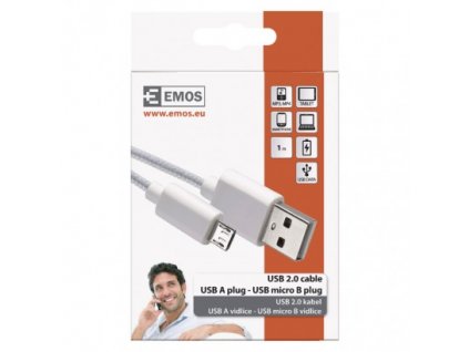 EMOS Nabíjecí a datový kabel USB-A 2.0 / micro USB-B 2.0, 1 m, bílý SM7006W