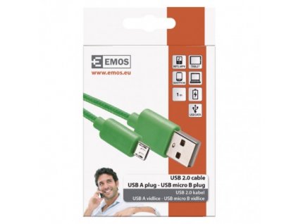 EMOS Nabíjecí a datový kabel USB-A 2.0 / micro USB-B 2.0, 1 m, zelený SM7006G