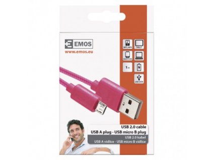 EMOS Nabíjecí a datový kabel USB-A 2.0 / micro USB-B 2.0, 1 m, růžový SM7006P