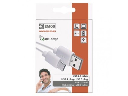 EMOS Nabíjecí a datový kabel USB-A 2.0 / USB-C 2.0, 0,2 m, bílý SM7024W