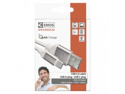 EMOS Nabíjecí a datový kabel USB-A 2.0 / USB-C 2.0, 1 m, bílý SM7025W
