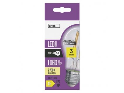 EMOS Lighting LED žárovka Filament A60 8,5W E27 teplá bílá, stmívatelná Z74270D