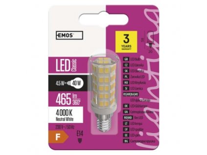 EMOS Lighting LED žárovka Classic JC 4,5W E14 neutrální bílá ZQ9141