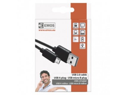 EMOS Nabíjecí a datový kabel USB-A 2.0 / micro USB-B 2.0, 2 m, černý SM7008BL