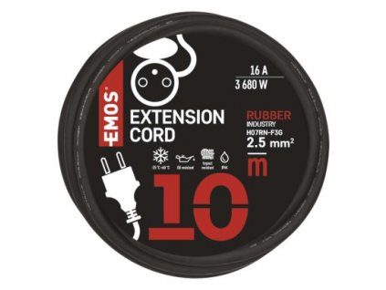 EMOS Venkovní prodlužovací kabel 10 m / 1 zásuvka / černý / guma-neopren / 230 V / 2,5 mm2 P01710R