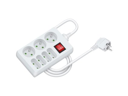 Prodlužovací kabel bílý 7 zásuvek 1,5m vypínač