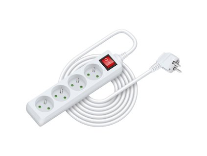 Prodlužovací kabel bílý 4 ZÁS. 7m VYPÍNAČ