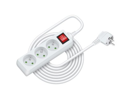 Prodlužovací kabel bílý 3 ZÁS. 7m VYPÍNAČ