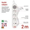 PRODLUŽKA 3Z 2M S VYP. 1,5MM+USB A+C FAST CHARGING