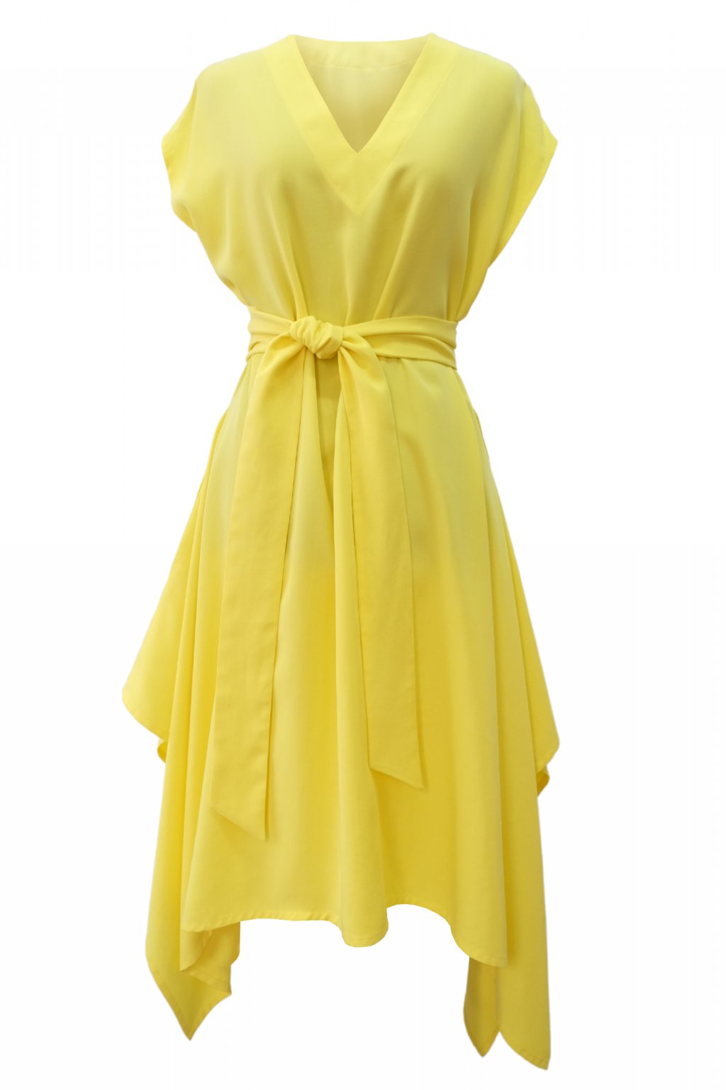 žlté šaty so štvorcovou sukňou tencel