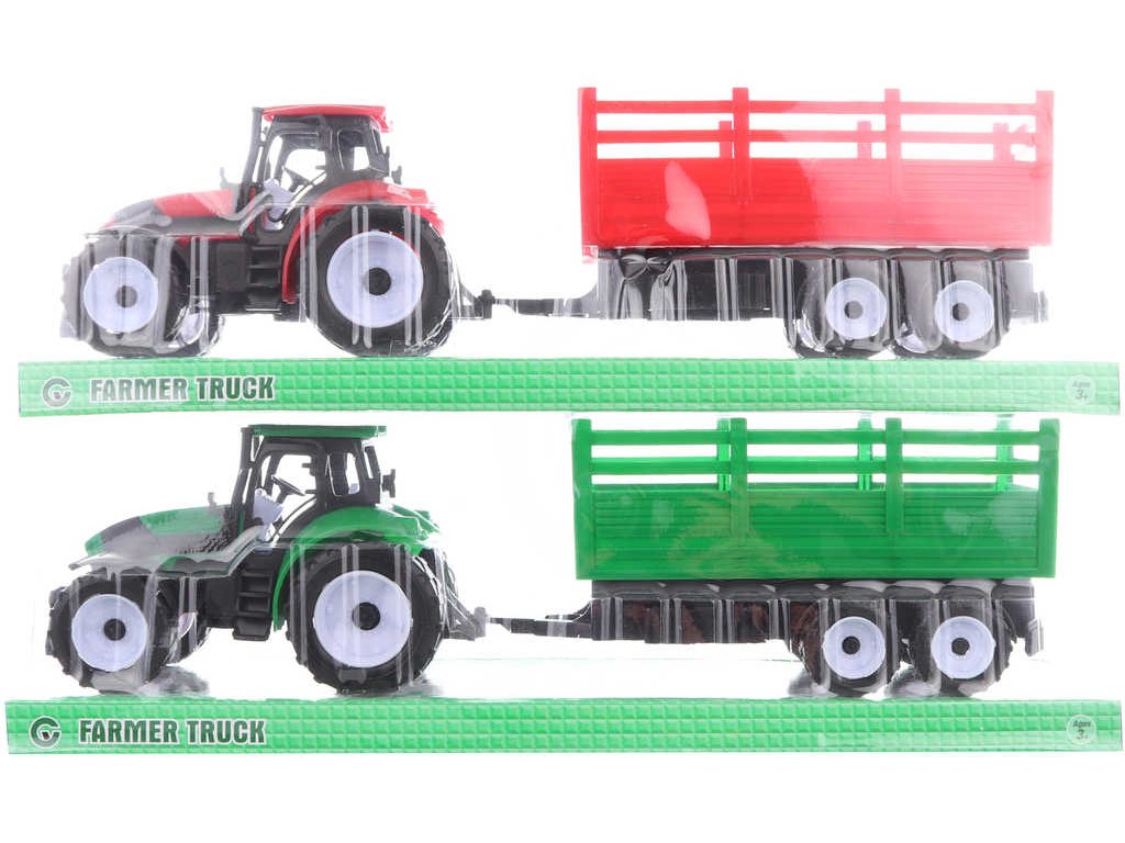 Traktor zemědělský set s vlečkou 38cm 2 barvy plast blister