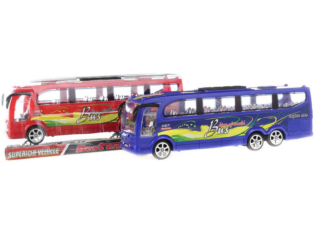 Autobus plastový zájezdový na setrvačník 25cm 2 barvy blister