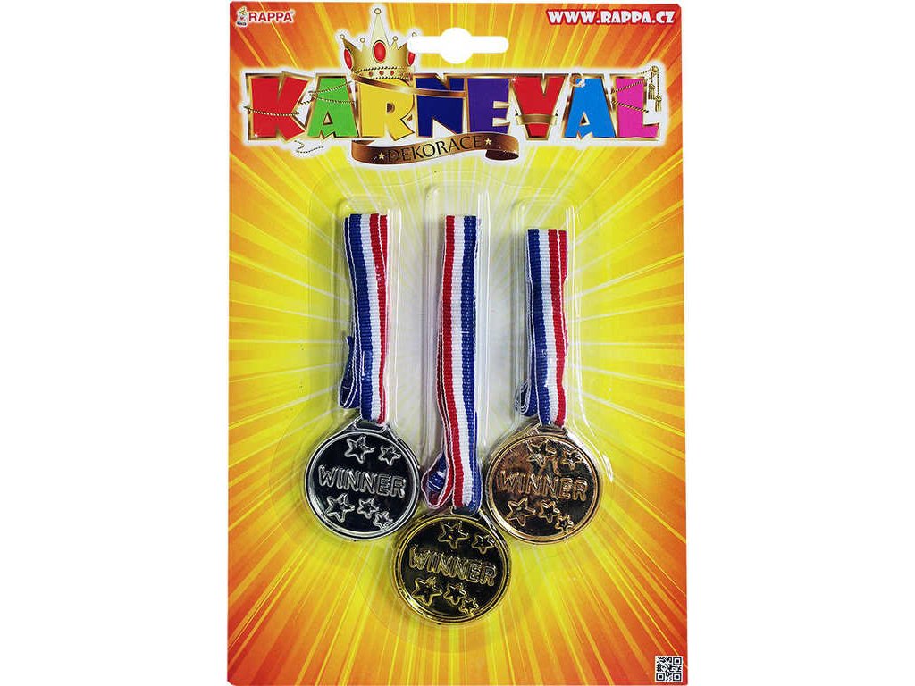 KARNEVAL Medaile trikolora dekorace pro vítěze set 3ks na blistru