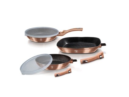 BERLINGERHAUS Sada pánví s odnímatelnou rukojetí 5 ks Rosegold Metallic Line steak BH-7038