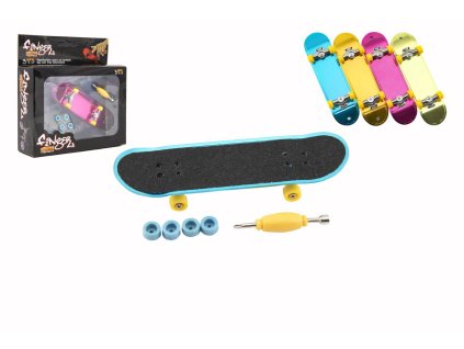 Skateboard prstový šroubovací plast 9cm s doplňky 4 barvy v krabičce 14x14x4cm