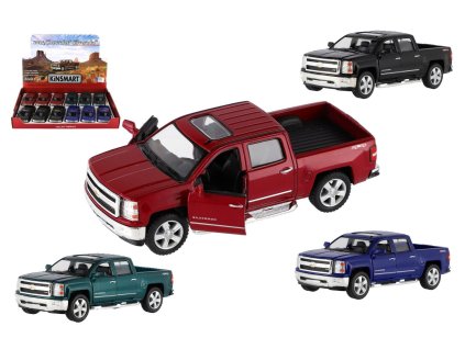 Auto Kinsmart Chevrolet 2014 Silverado kov/plast 13cm 4 barvy na zpětné natažení 12ks v boxu