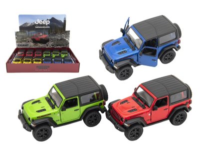 Auto Kinsmart Jeep Wrangler 2018 pevná střecha 12,5cm kov/plast 4 barvy na zpětné nat. 12ks v boxu