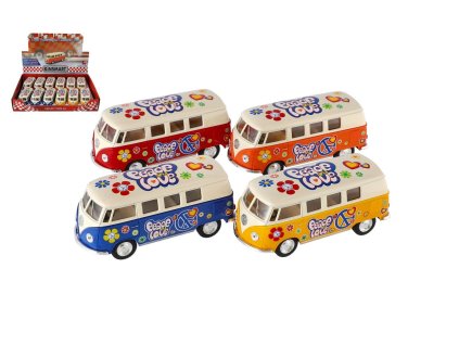 Autobus Kinsmart VW Classical kov/plast 13cm na zpětné natažení 4 barvy 12ks v boxu