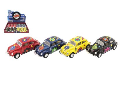 Auto Kinsmart VW Classical Beetle kov/plast 13cm na zpětné natažení 4 barvy 12ks v boxu