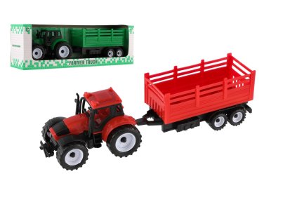 Traktor s přívěsem plast 28cm 2 barvy v krabičce