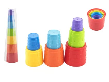 Kubus pyramida skládanka plast kulatá barevná 7ks v sáčku 12m+