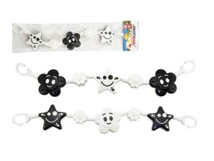 Řetěz/zábrana kytička,hvězdička plast 45cm černobílá v sáčku 0+