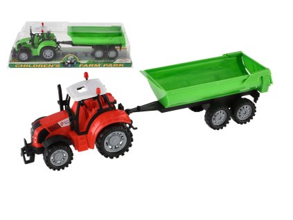 Traktor s vlekem a výklopkou plast 35cm 2 barvy na setrvačník v blistru