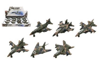 Letadlo/stíhačka vojenská kov/plast 9cm 12ks v boxu