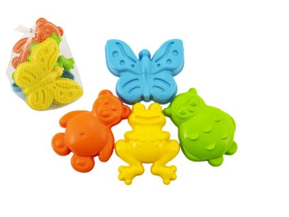 Formičky Bábovky na písek plast zvířátka 4 ks v síťce 12x10x8cm 12m+