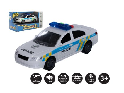 Auto policie plast 15cm na baterie se zvukem se světlem na setrvačník v krabici 20x11x9cm