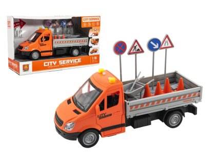 Auto silniční údržba plast 25cm na setrvačník na baterie se zvukem se světlem v krabici 32x19x12cm