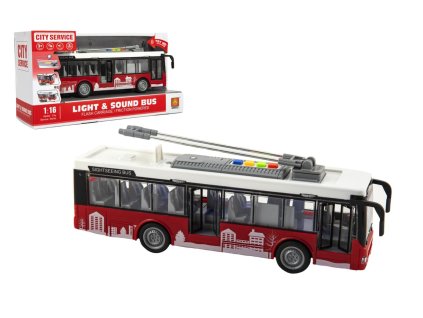 Autobus/trolejbus plast 28cm na setrvačník na bat. se světlem se zvukem v krabici 32x17x11cm