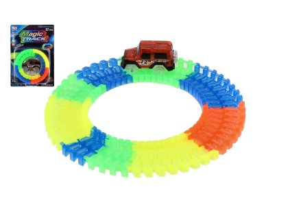 Dráha svítící ve tmě + auto na baterie plast 57ks délka 72cm na kartě 17x24x7cm