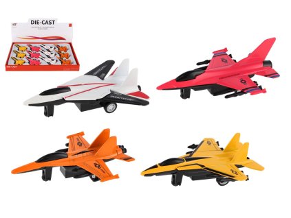 Letadlo/stíhačka kov/plast 11cm na zpětné natažení 4 barvy 12ks v boxu