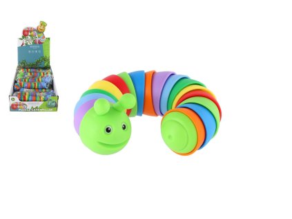 Housenka ohebná antistresová plast 17cm mix barev v sáčku 3x17cm 24ks v boxu