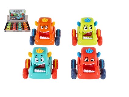 Auto monster plast 9x8cm mačkací jezdící 4 barvy 12ks v boxu