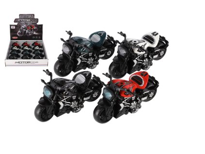 Motorka kov/plast 10cm na zpětné natažení 4 barvy 12ks v boxu