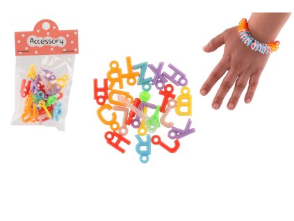 Korálky plastové srdce, písmena se šňůrkou 2 druhy v sáčku 6,5x11x1cm