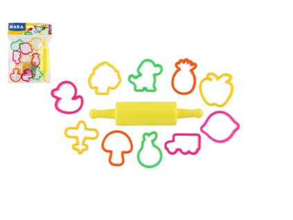 Tvořítka/Vykrajovátka NARA na modelínu s válečkem plast 11ks v sáčku 15x19cm