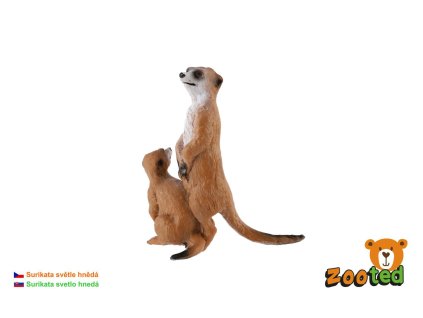 Surikata s mládětem zooted plast 8cm světle hnědá