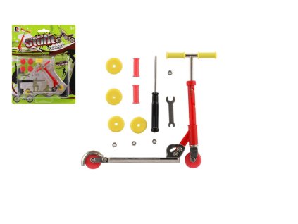 Koloběžka prstová kov/plast 10cm s doplňky 2 barvy na kartě