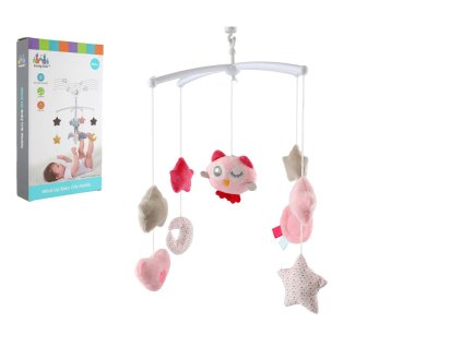 Kolotoč se sovičkou nad postýlku plast s natahovacím  hrajícím strojkem růžový v krabici 19x33x5,5cm