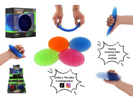 Fidget worm měnící tvar antistresový plast 11cm 4 barvy v krabičce 11x10,5cm 12ks v boxu